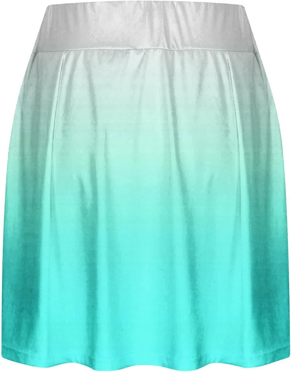 2025 Women Gradient Colour Skirt Shorts Ladies Pleated Tennis Skirts Short Regular Fit Fake Two Piece Half Trouser