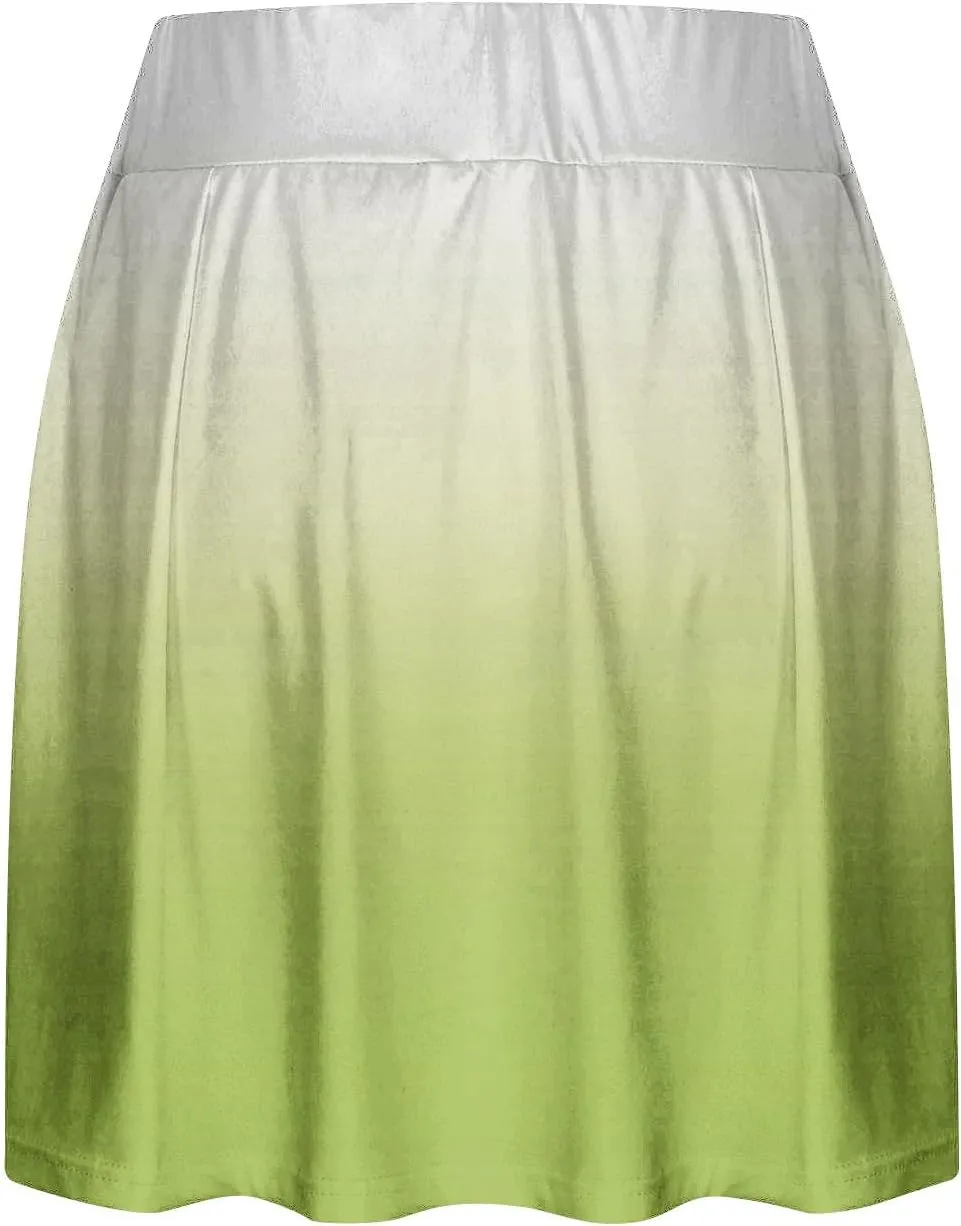 2025 Women Gradient Colour Skirt Shorts Ladies Pleated Tennis Skirts Short Regular Fit Fake Two Piece Half Trouser