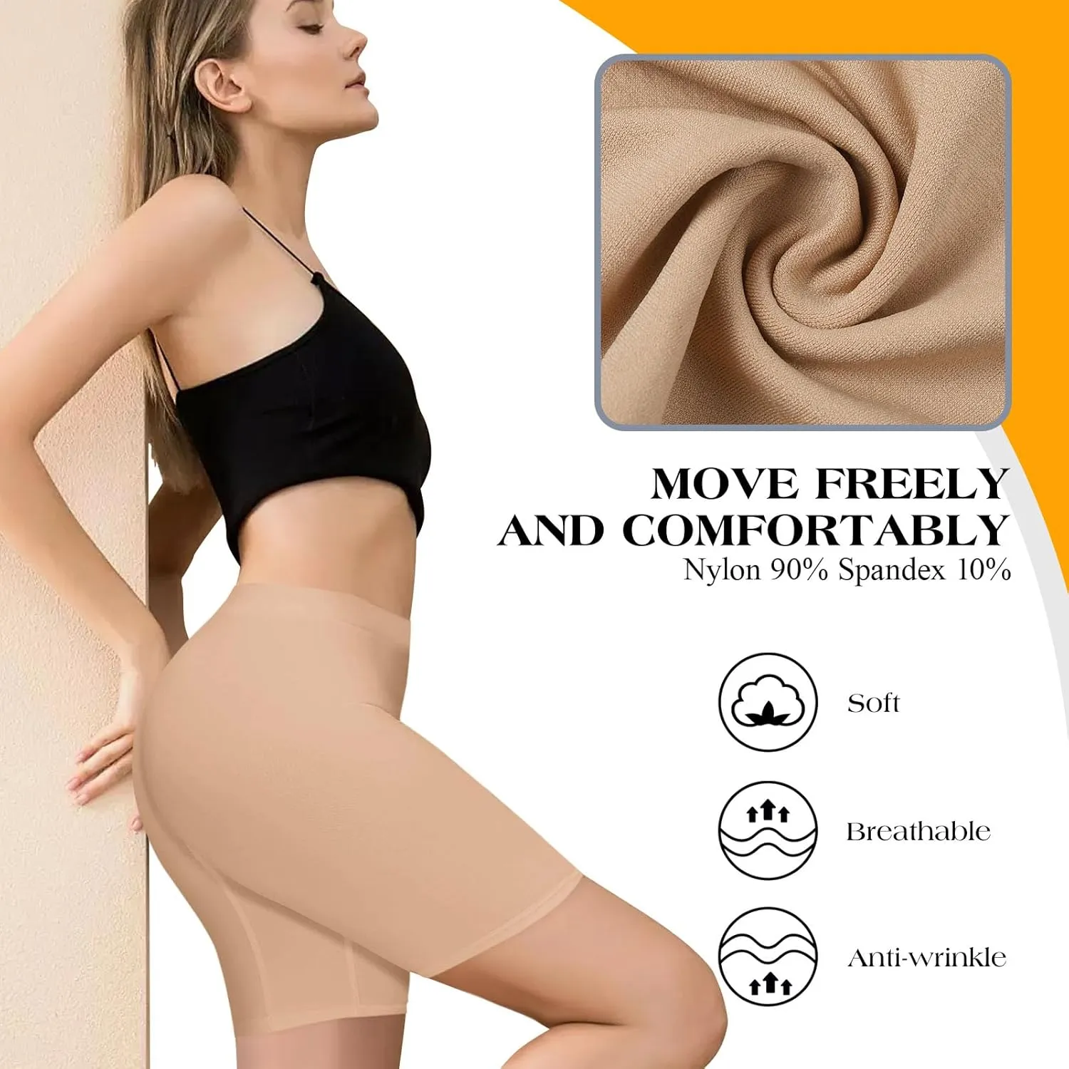 4 Pack Seamless Anti Chafing Slip Shorts for Women Under Dresses, Smooth Boy Shorts Underwear for Summer