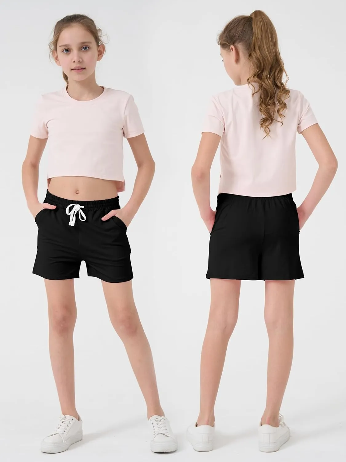 5 Pack Girls Athletic Shorts Girls Soccer Running Performance Active Dry-Fit Sports Basketball Shorts with Drawstring Pocket