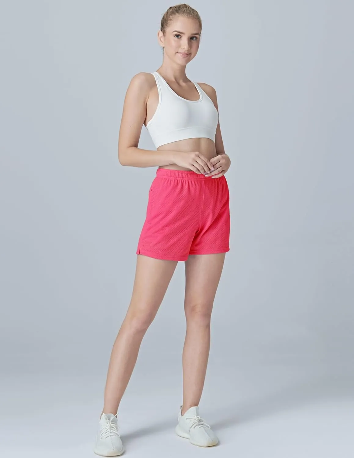 5-Pack Women's Athletic Shorts Mesh Basketball, Ladies Active Loose Pull-On Shorts with Zipper Pockets, 5" Inseam