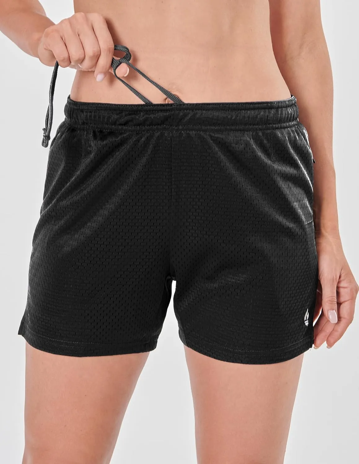 5-Pack Women's Athletic Shorts Mesh Basketball, Ladies Active Loose Pull-On Shorts with Zipper Pockets, 5" Inseam