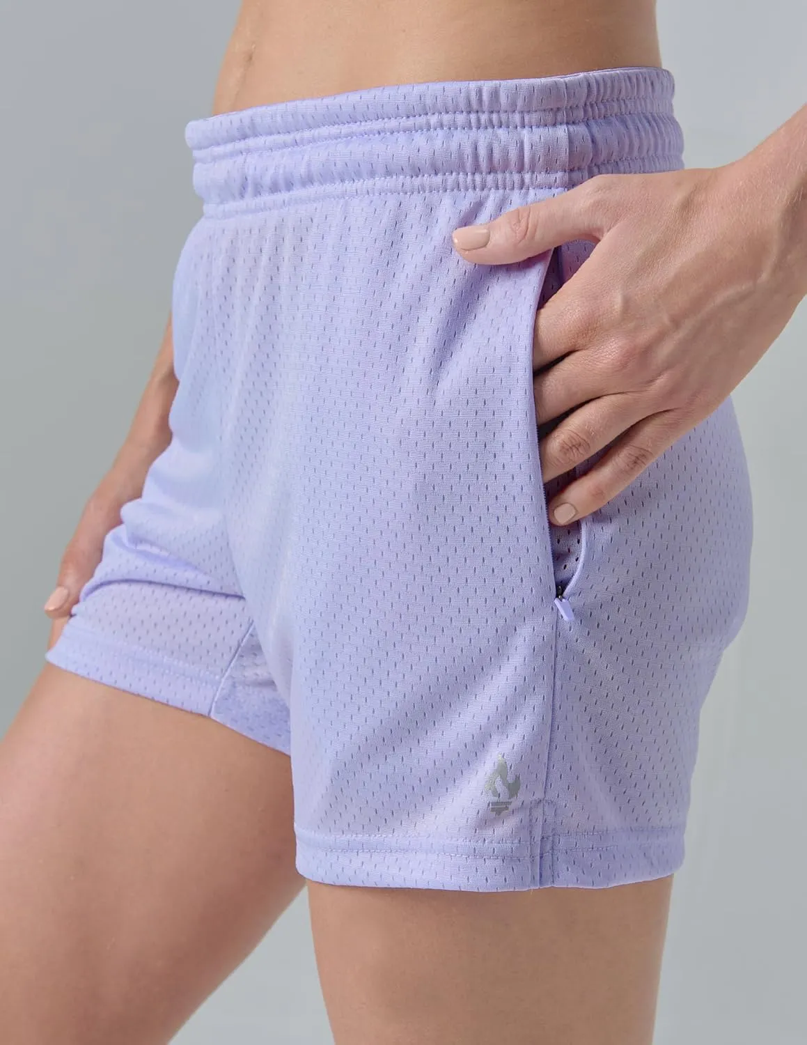 5-Pack Women's Athletic Shorts Mesh Basketball, Ladies Active Loose Pull-On Shorts with Zipper Pockets, 5" Inseam
