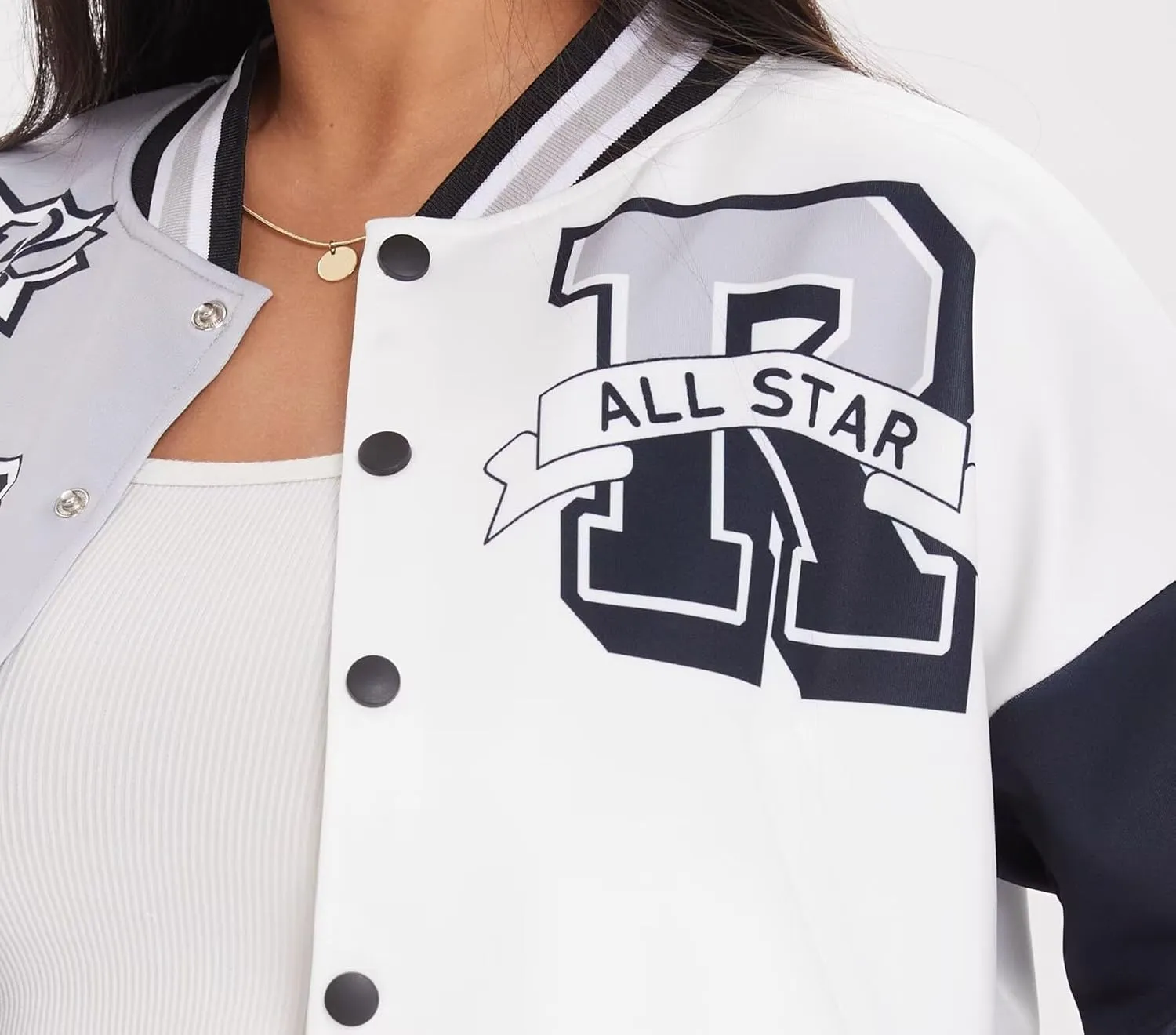 ACEFAST INC Womens Varsity Jacket Long Sleeve Button Down Cropped Bomber Jackets Casual Baseball Coat Y2K Streetwear