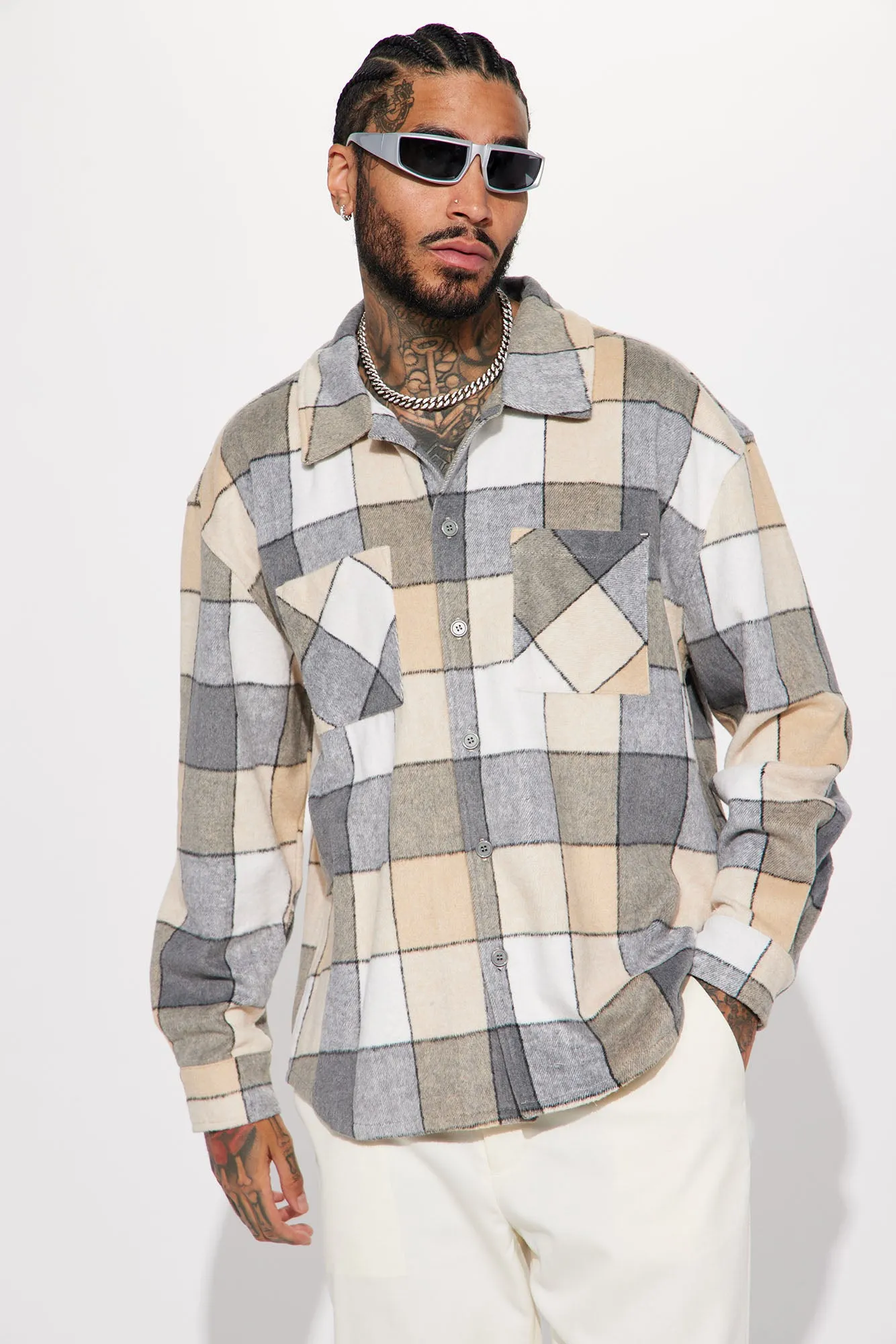 Act Two Heavyweight Flannel Button Up - Grey/combo