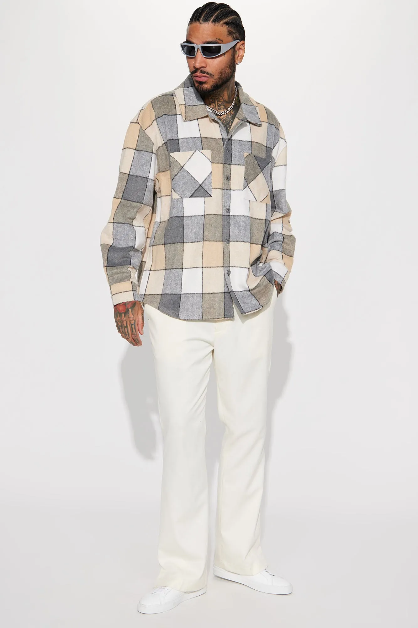 Act Two Heavyweight Flannel Button Up - Grey/combo