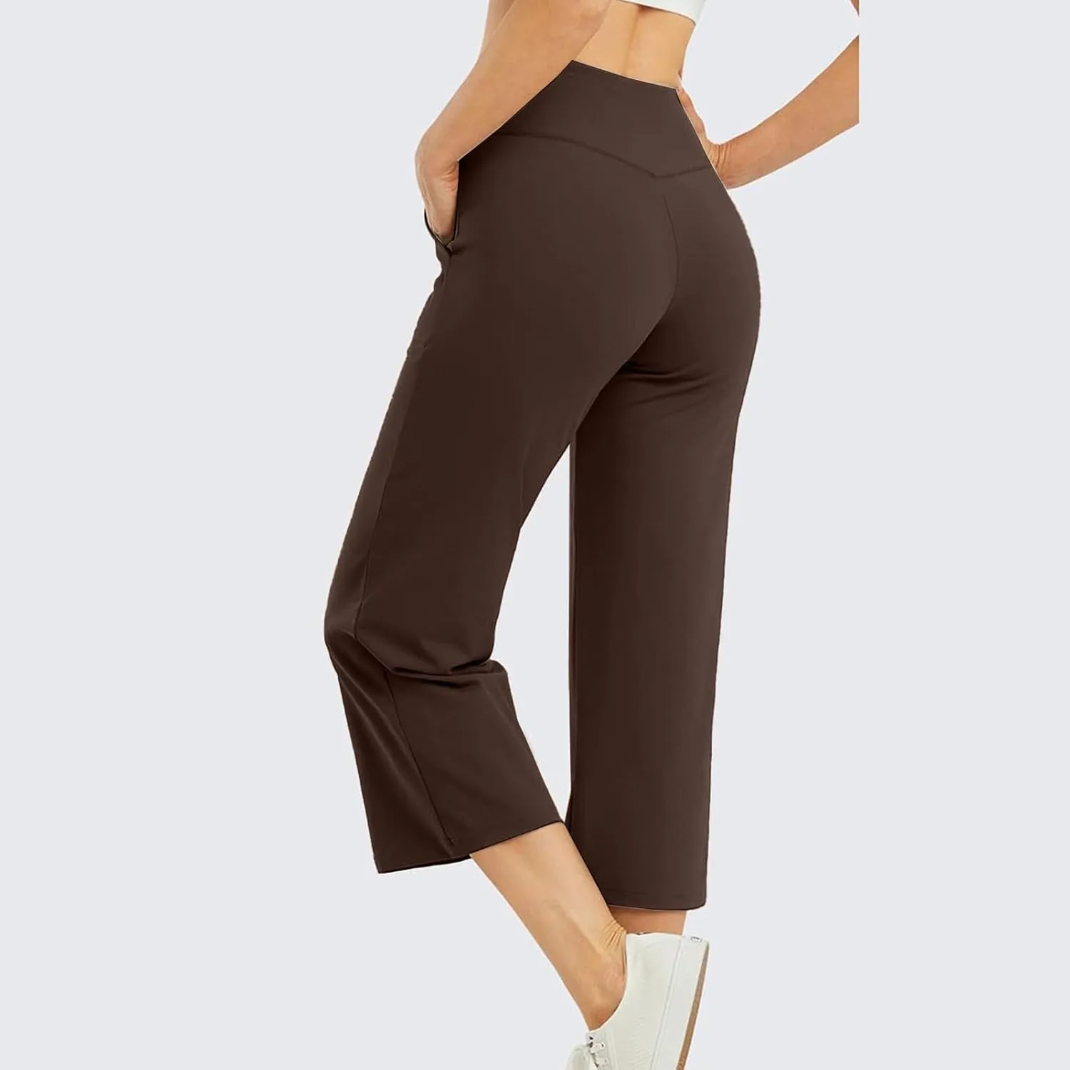 ADHOWBEW Capri Pants for Women Drawstring Flowy High Waist Wide Leg Dressy Trendy Summer Cotton Comfy Slacks with Pockets
