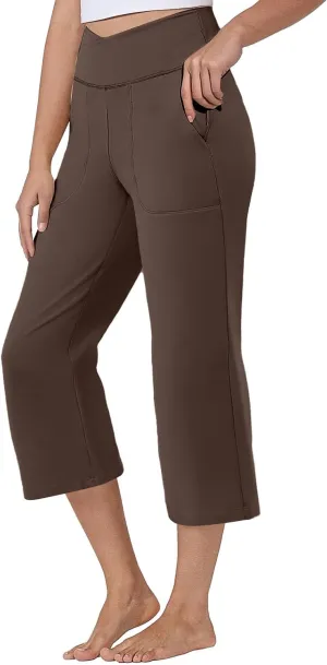ADHOWBEW Capri Pants for Women Drawstring Flowy High Waist Wide Leg Dressy Trendy Summer Cotton Comfy Slacks with Pockets