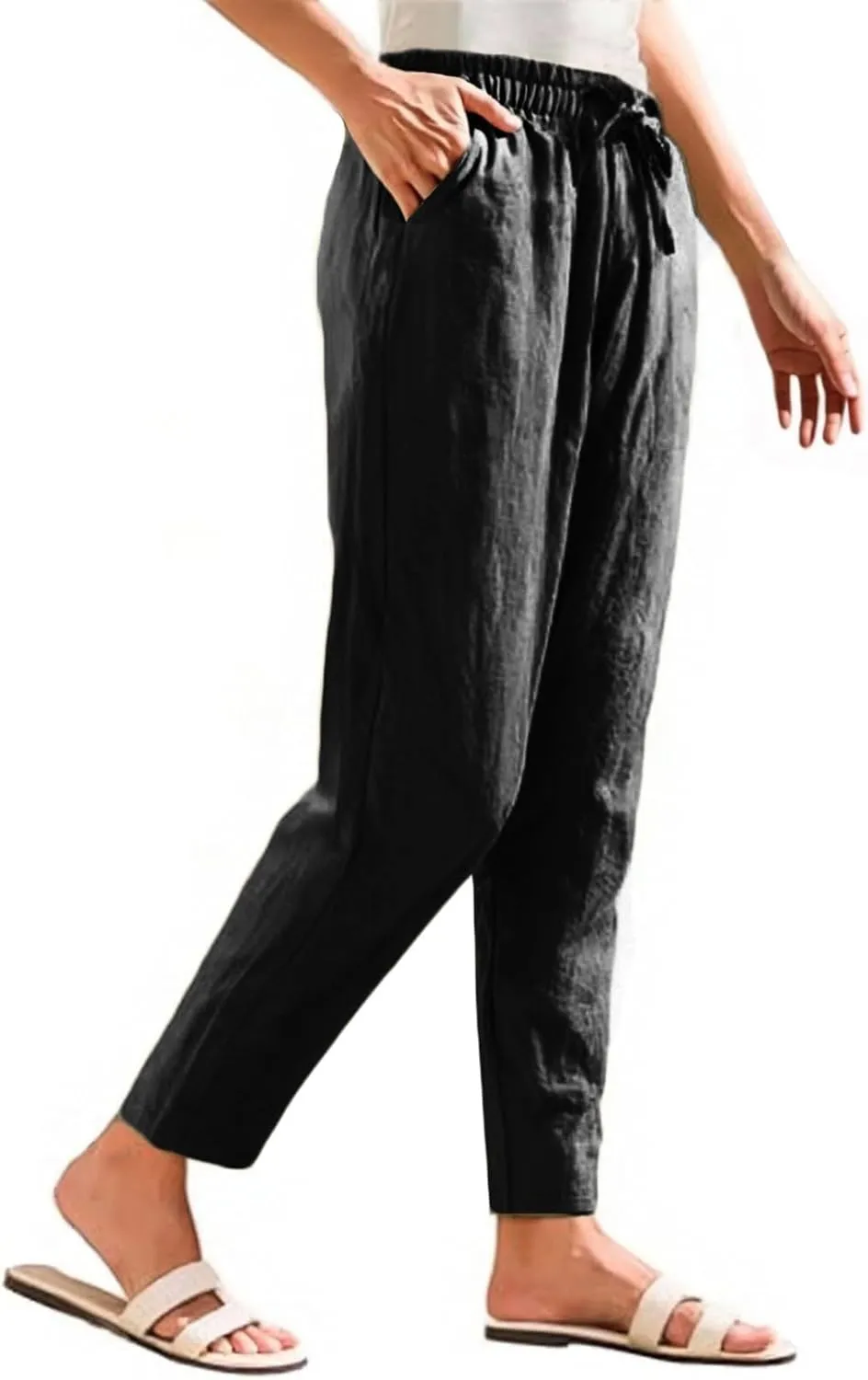 ADHOWBEW Women Linen Pants Plus Size High Waisted Petite Casual Work Cotton Flowy Dressy Lounge Stretch Beach Pants