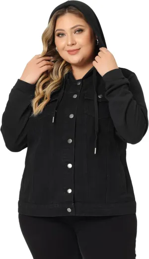 Agnes Orinda Women's Plus Size Denim Jacket with Hood Long Sleeve Western Outfit Casual Hoodie Jean Jackets