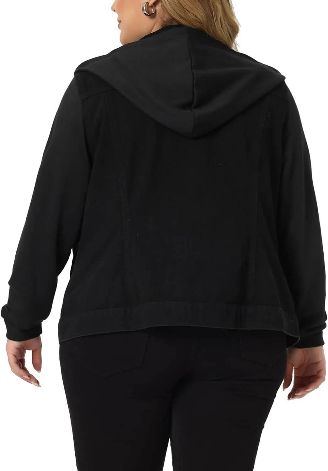 Agnes Orinda Women's Plus Size Denim Jacket with Hood Long Sleeve Western Outfit Casual Hoodie Jean Jackets