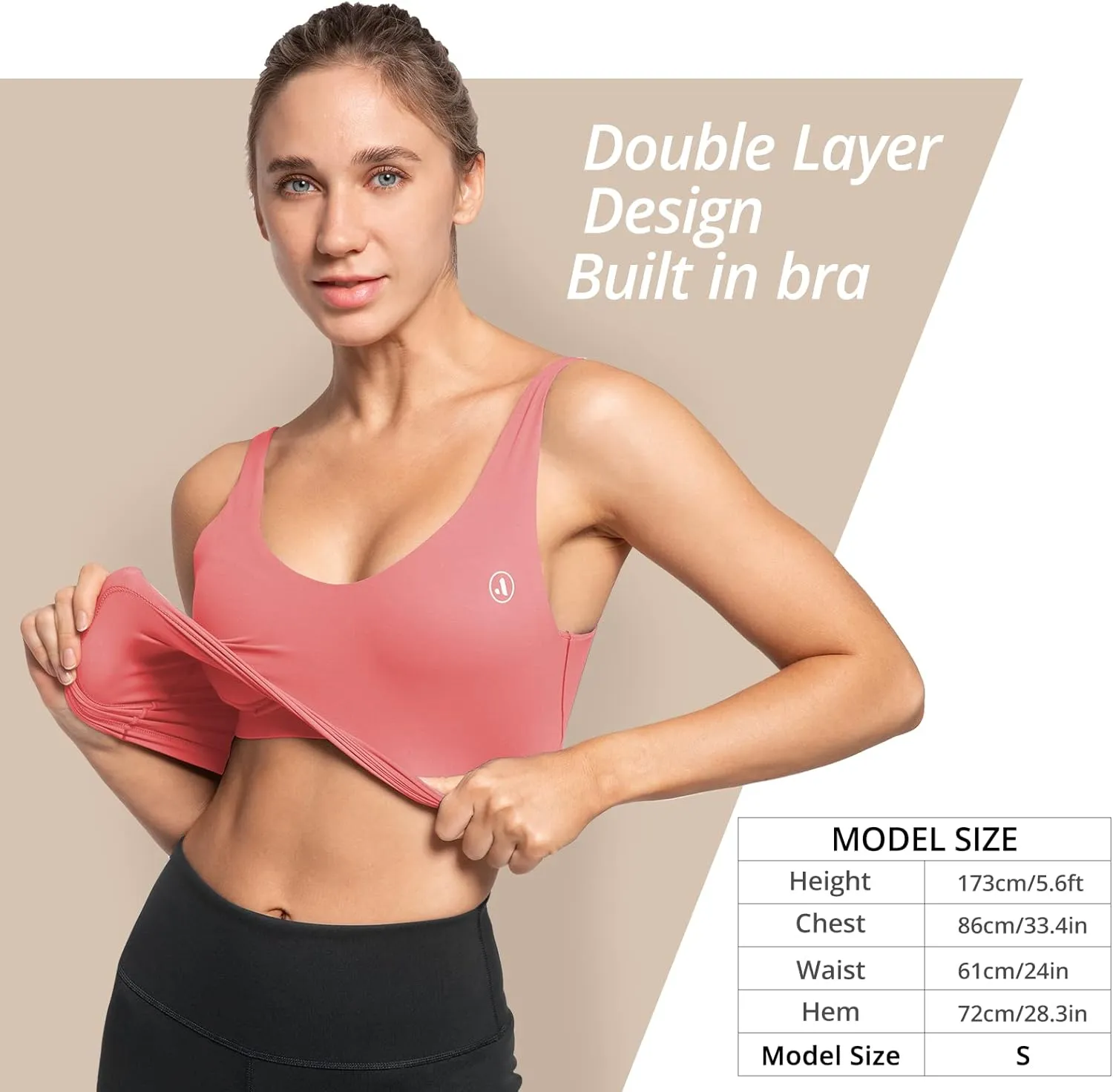 AKASO Womens Longline Sports Bra Tank Top Padded Workout Running Yoga