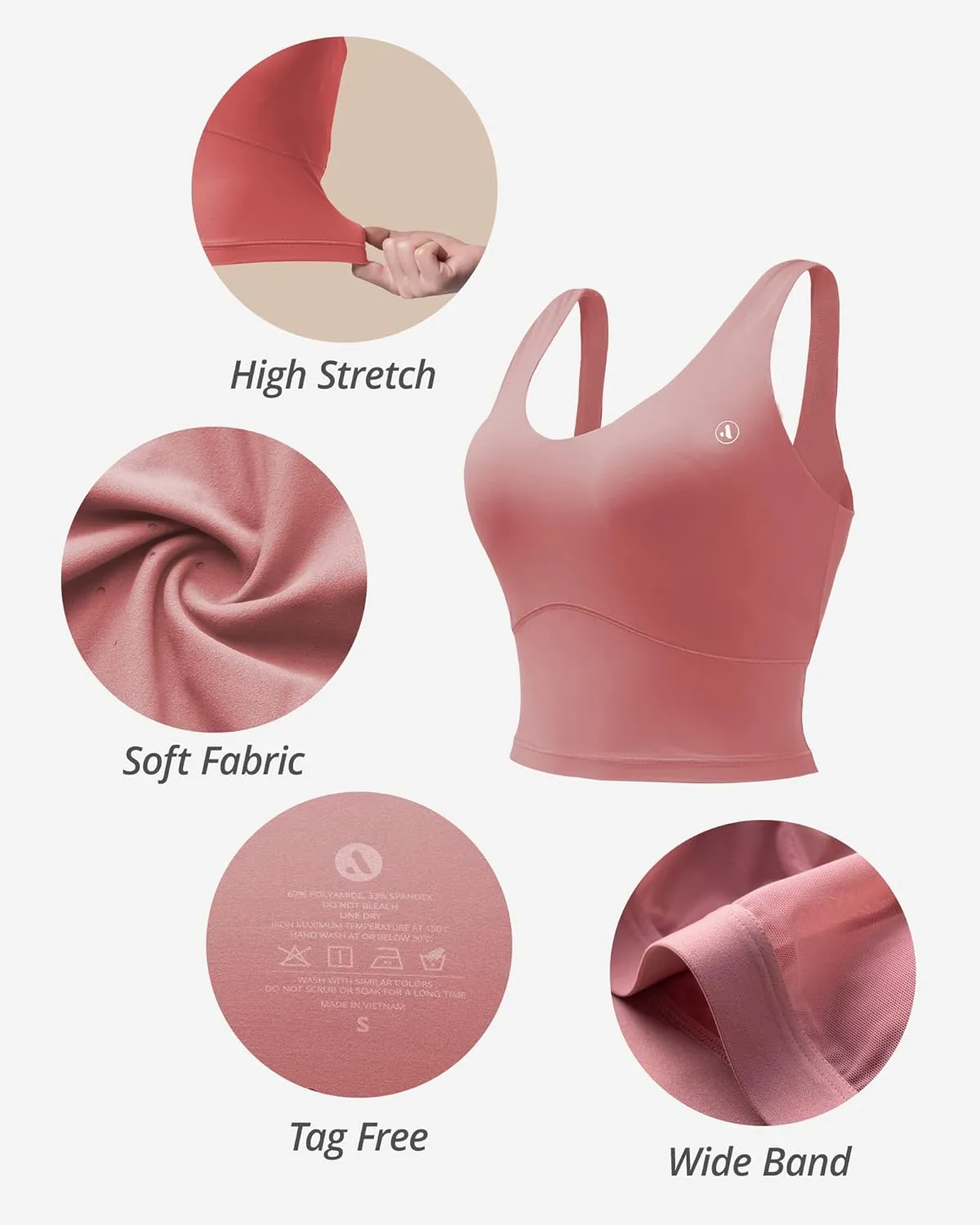AKASO Womens Longline Sports Bra Tank Top Padded Workout Running Yoga