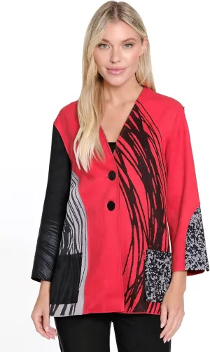 Ali Miles Women's Knit Faux Suede Button Front Jacket Patch Pockets