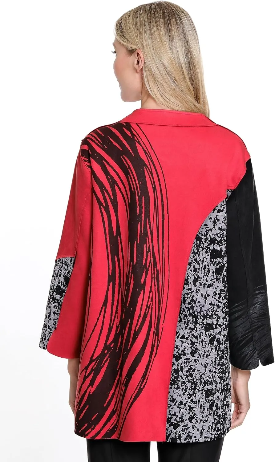 Ali Miles Women's Knit Faux Suede Button Front Jacket Patch Pockets
