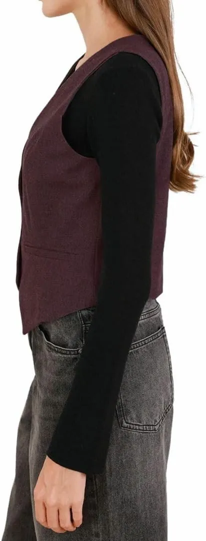 Amazhiyu Women's Wool Button-up Sleeveless Waistcoat Vest Crop Top with Pockets
