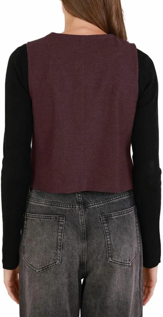 Amazhiyu Women's Wool Button-up Sleeveless Waistcoat Vest Crop Top with Pockets