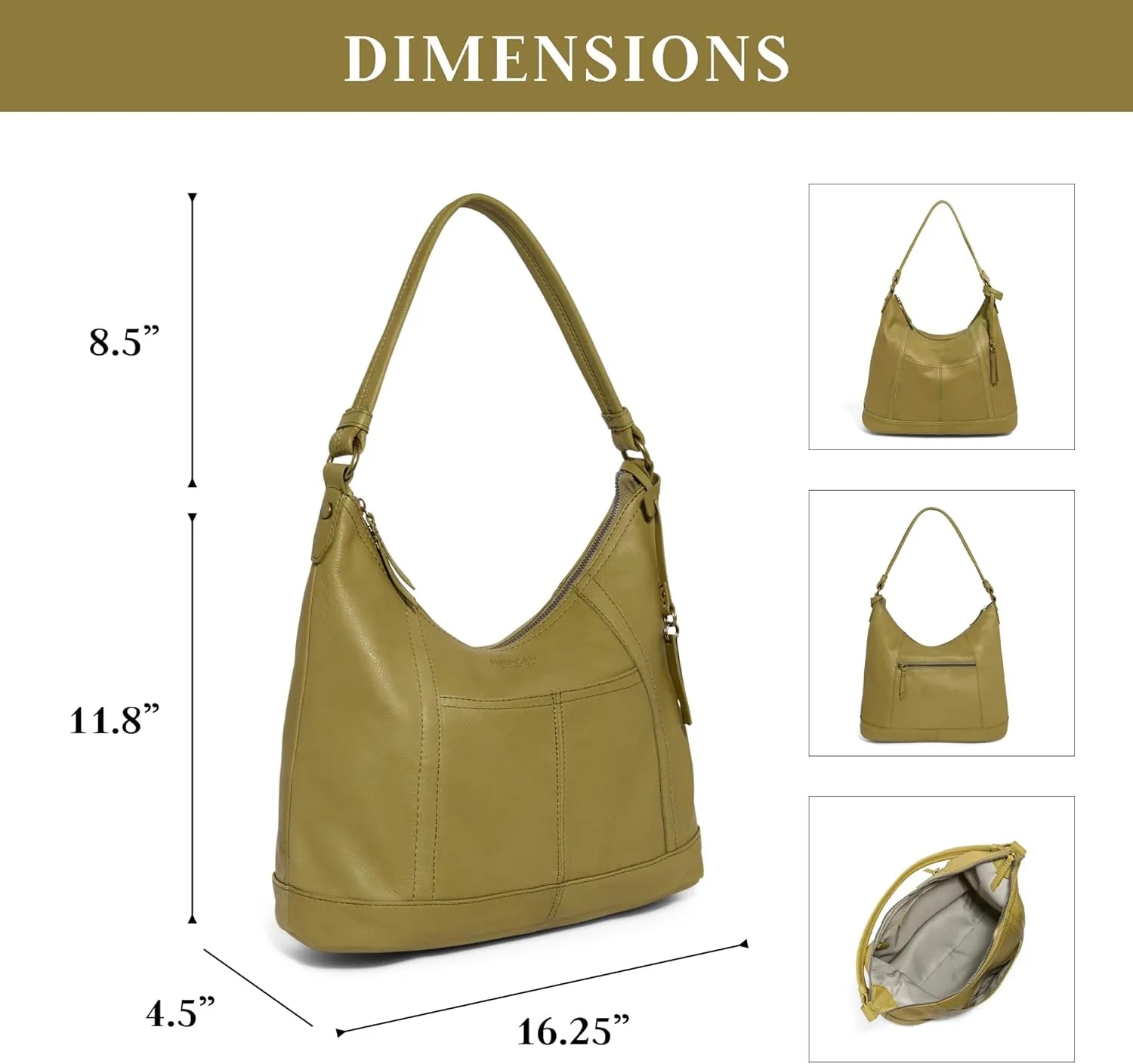 American Leather Hudson Hobo Shoulder Bag, Soft Leather Purse, Handbag With Zippered Compartments & Slip Pockets for Women