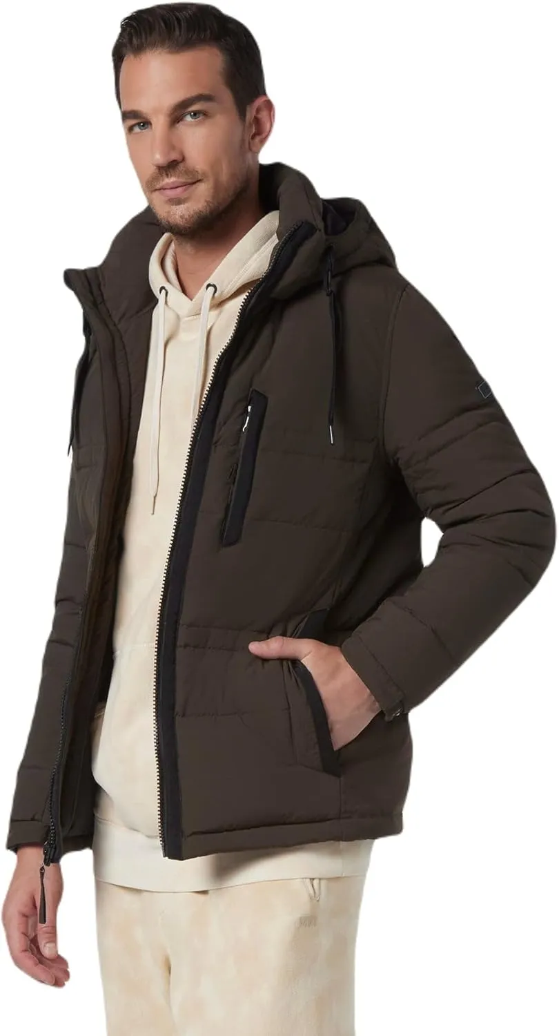 Andrew Marc Men's Huxley Mid Length Water Resistant Crinkle Down Jacket