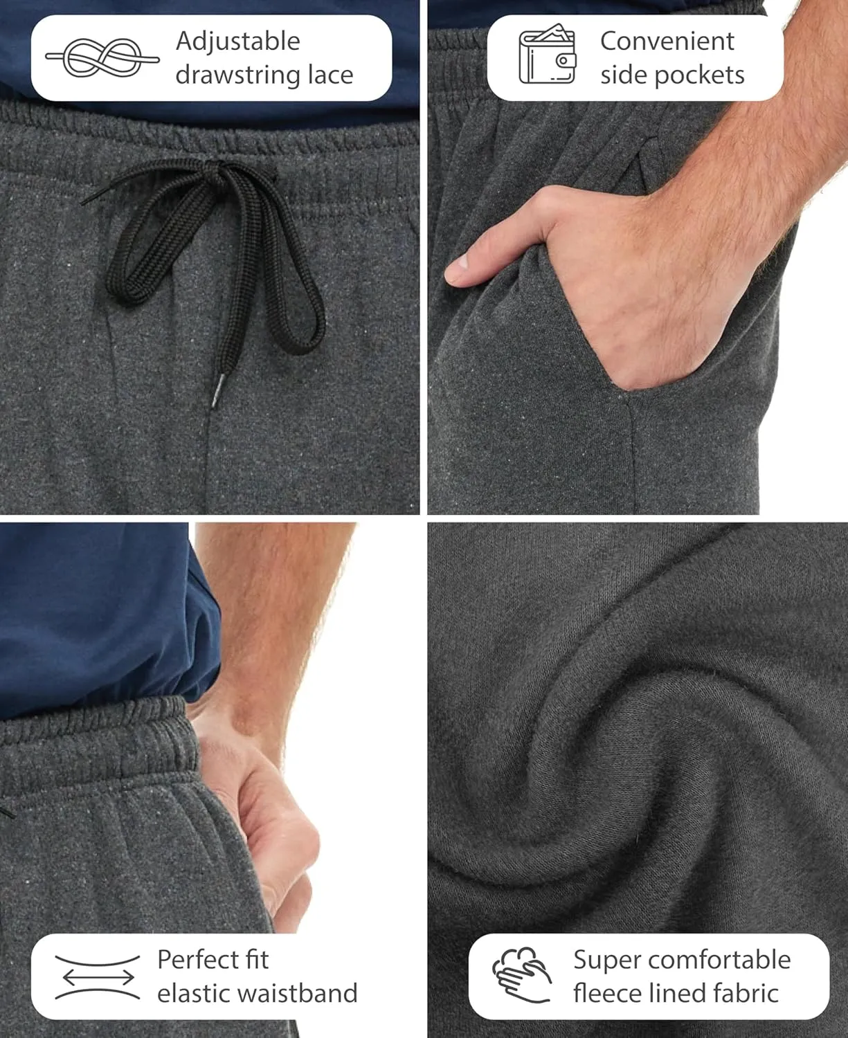 Andrew Scott Mens Cotton Knit Gym Shorts | Mid Weight Fleece Jogger Sweat Shorts|Drawstring & Pockets | Multi Packs