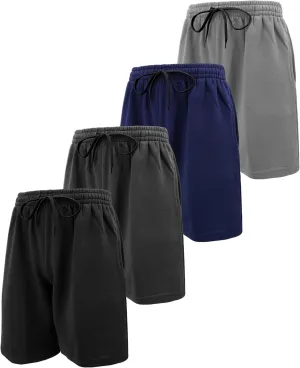 Andrew Scott Mens Cotton Knit Gym Shorts | Mid Weight Fleece Jogger Sweat Shorts|Drawstring & Pockets | Multi Packs