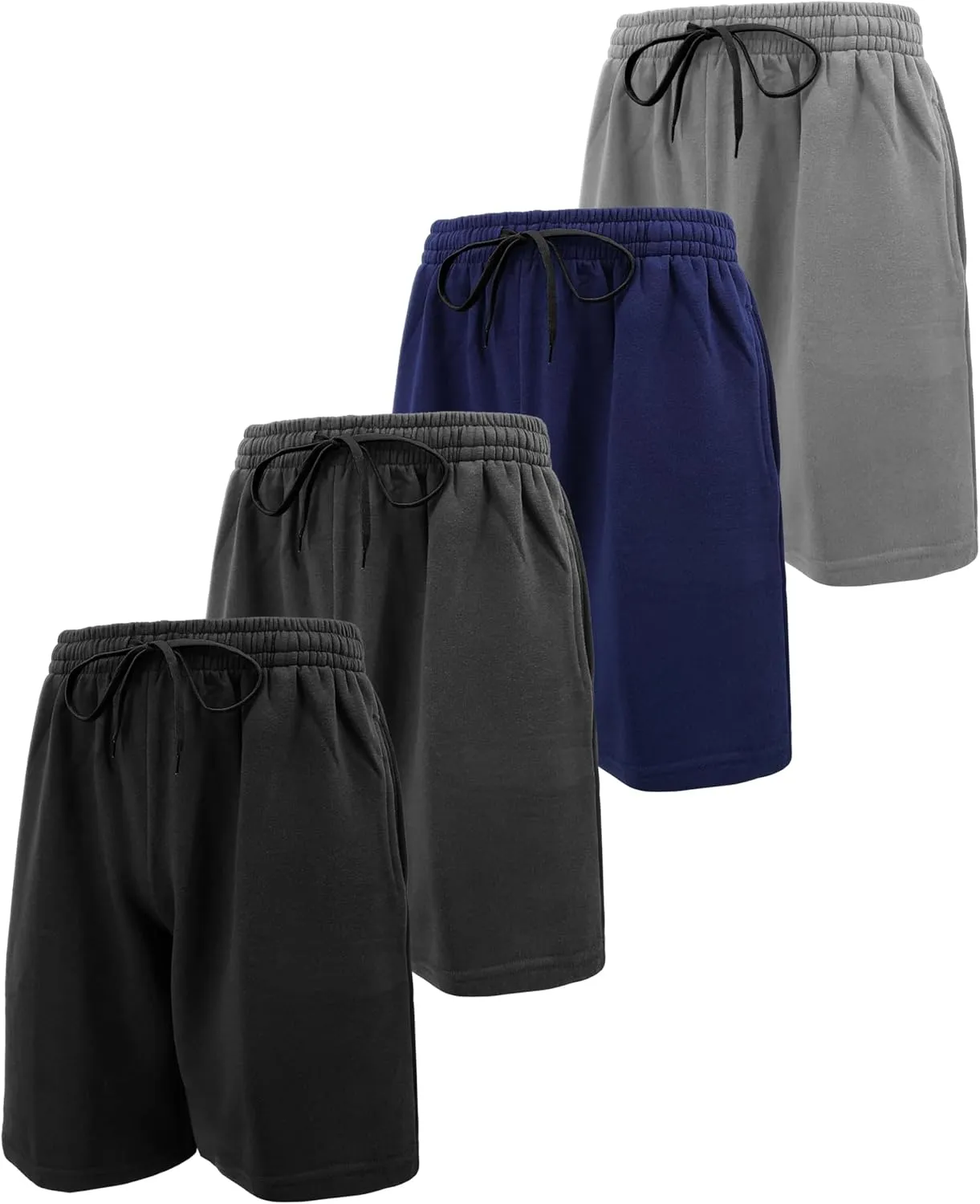 Andrew Scott Mens Cotton Knit Gym Shorts | Mid Weight Fleece Jogger Sweat Shorts|Drawstring & Pockets | Multi Packs