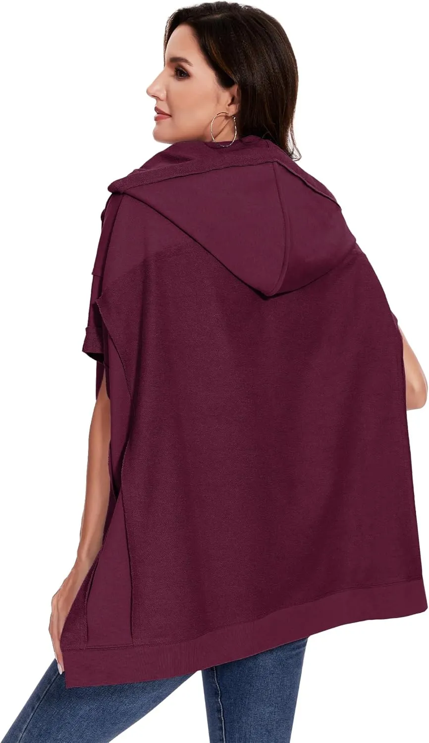 Anna-Kaci Womens Oversized Short Sleeve Hoodie Side Slits Pullover Sweater Top