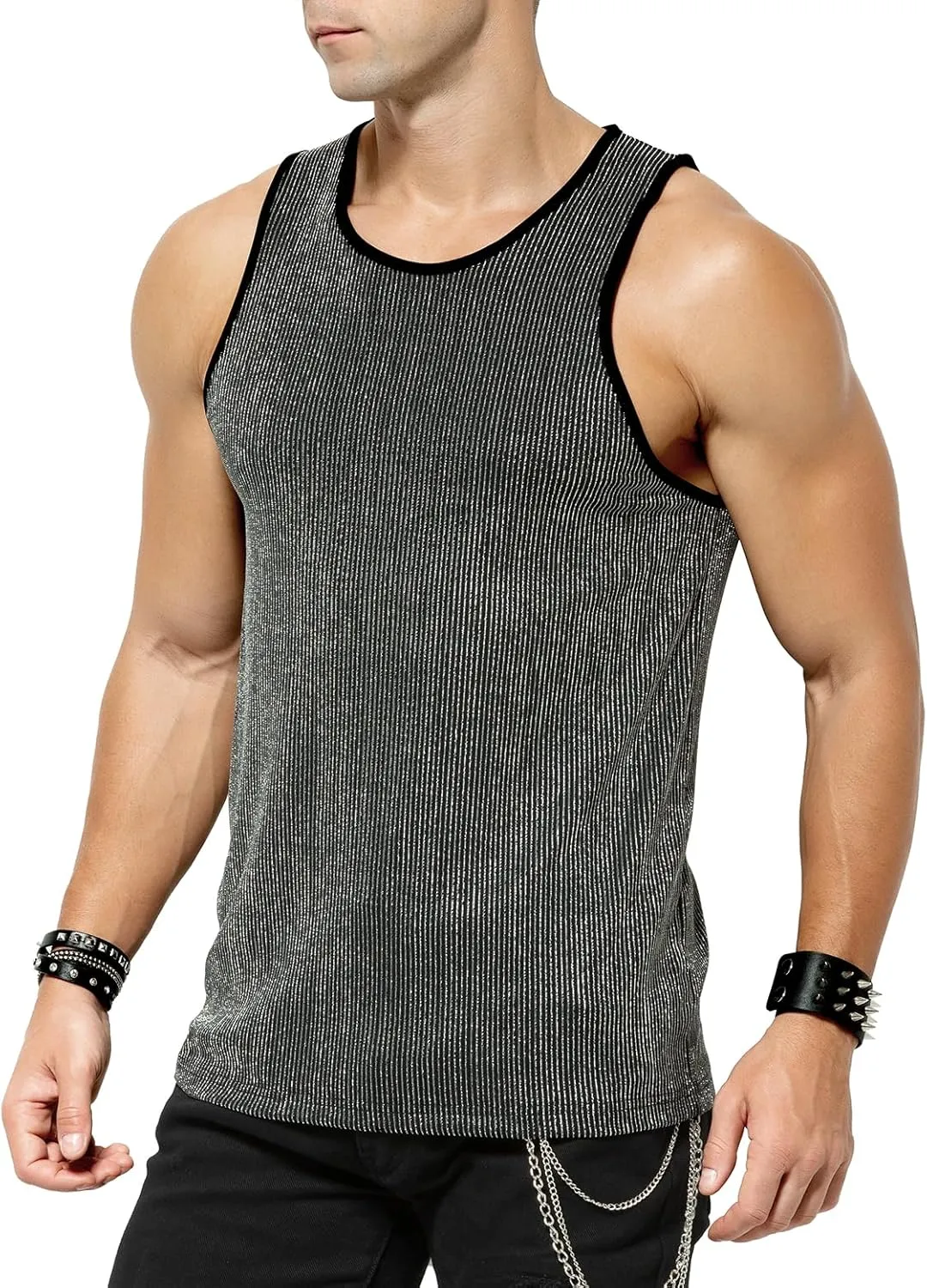 Arjen Kroos Men's Sequin Sleeveless Tank Top Sparkly Rave Metallic T-Shirt