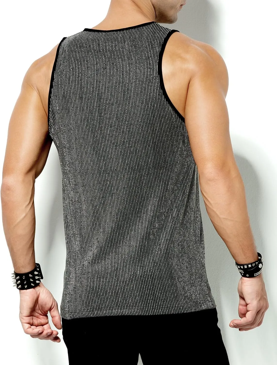 Arjen Kroos Men's Sequin Sleeveless Tank Top Sparkly Rave Metallic T-Shirt