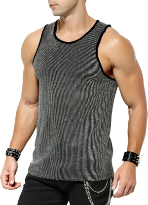 Arjen Kroos Men's Sequin Sleeveless Tank Top Sparkly Rave Metallic T-Shirt