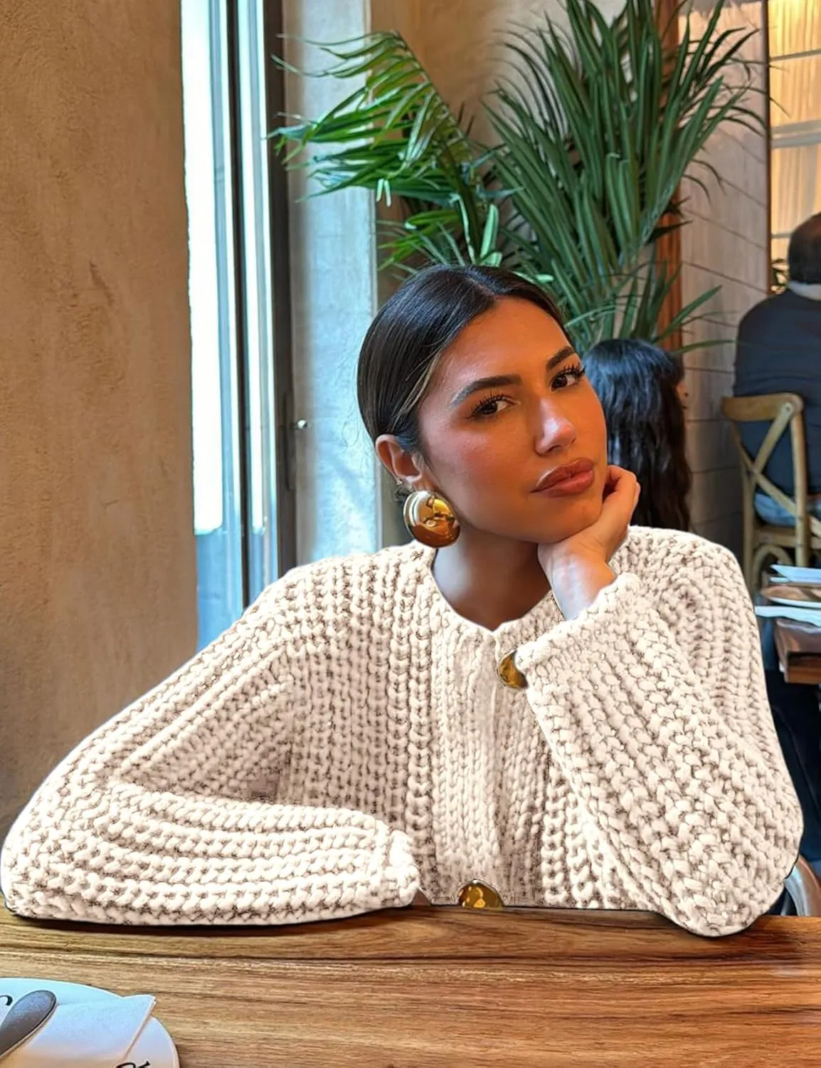 Arssm Womens Cropped Cardigan Sweaters Chunky Open Front Button Down Knit Sweater Long Sleeve Loose Cardigan Outerwear