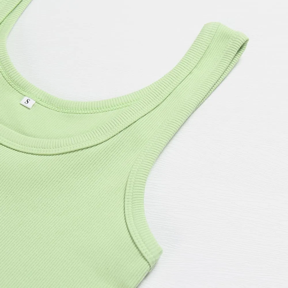 Artfish Women's Scoop Neck Sleeveless Knit Ribbed Fitted Casual Crop Tank Top