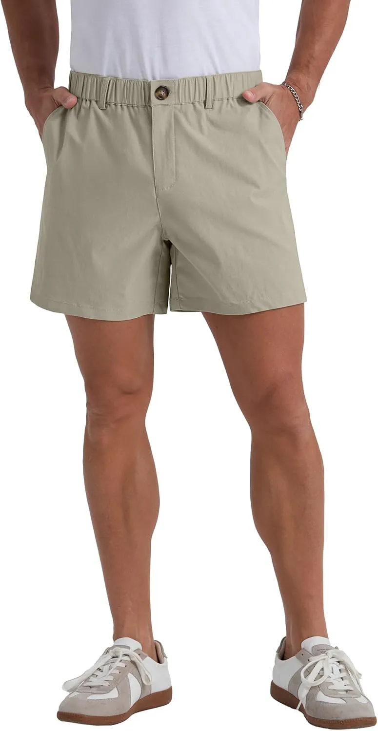 Askdeer Men's 5.5" Shorts Classic-fit Casual Elastic Waistband Shorts Summer Walking, Office, Daily Wear with Multi-Pockets