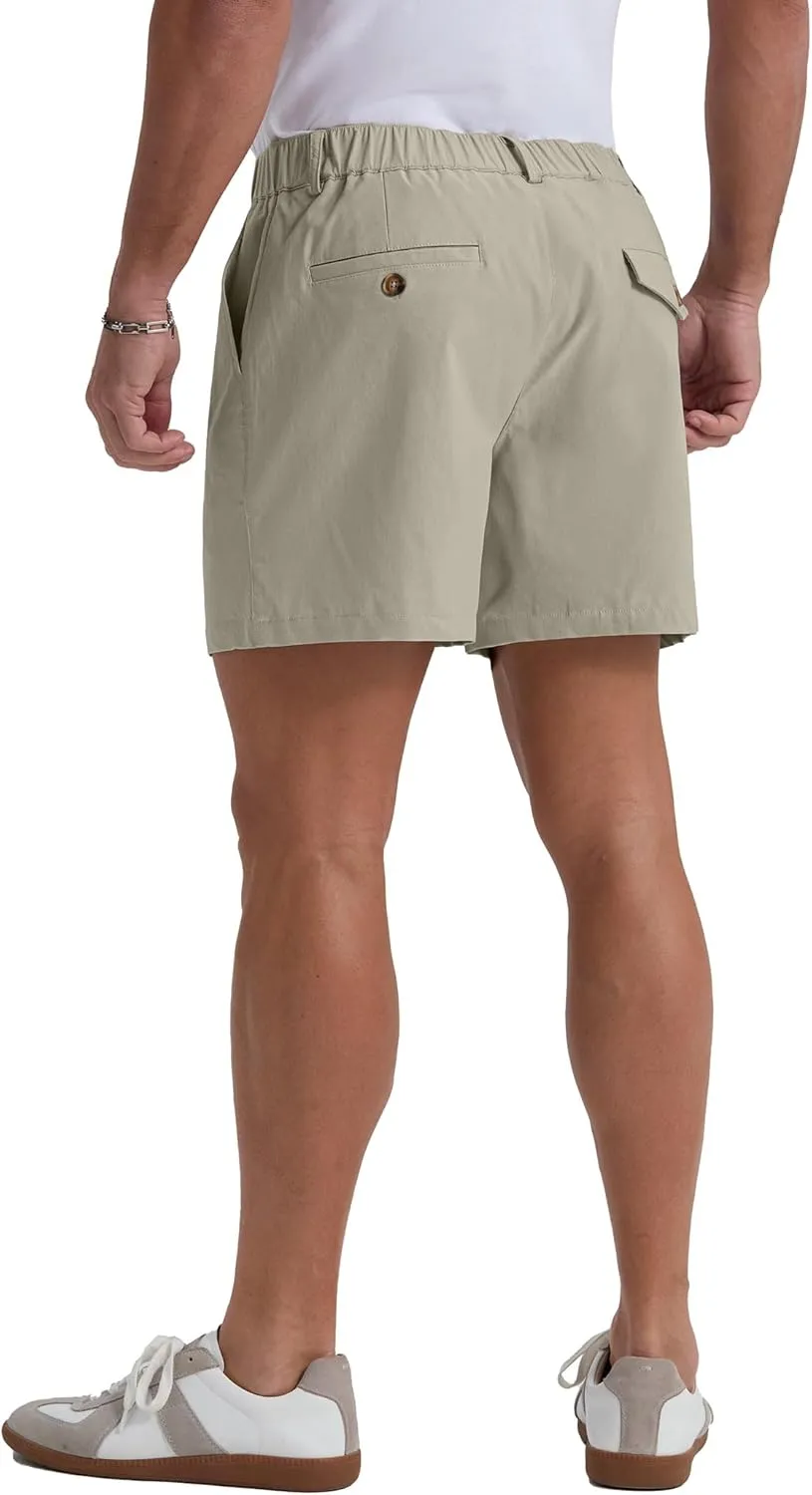 Askdeer Men's 5.5" Shorts Classic-fit Casual Elastic Waistband Shorts Summer Walking, Office, Daily Wear with Multi-Pockets