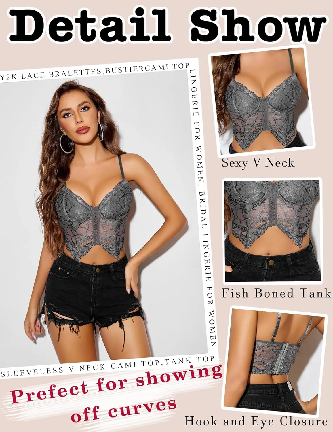 Avidlove Lace Bralettes for Women Y2k Camisole Lingerie Adjustable Strap Crop Top