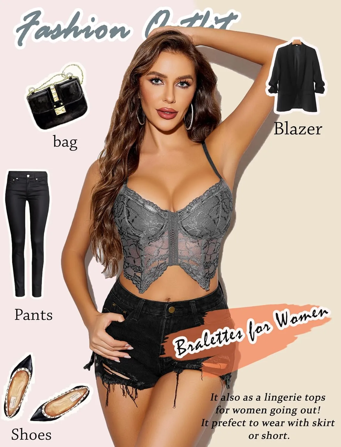 Avidlove Lace Bralettes for Women Y2k Camisole Lingerie Adjustable Strap Crop Top