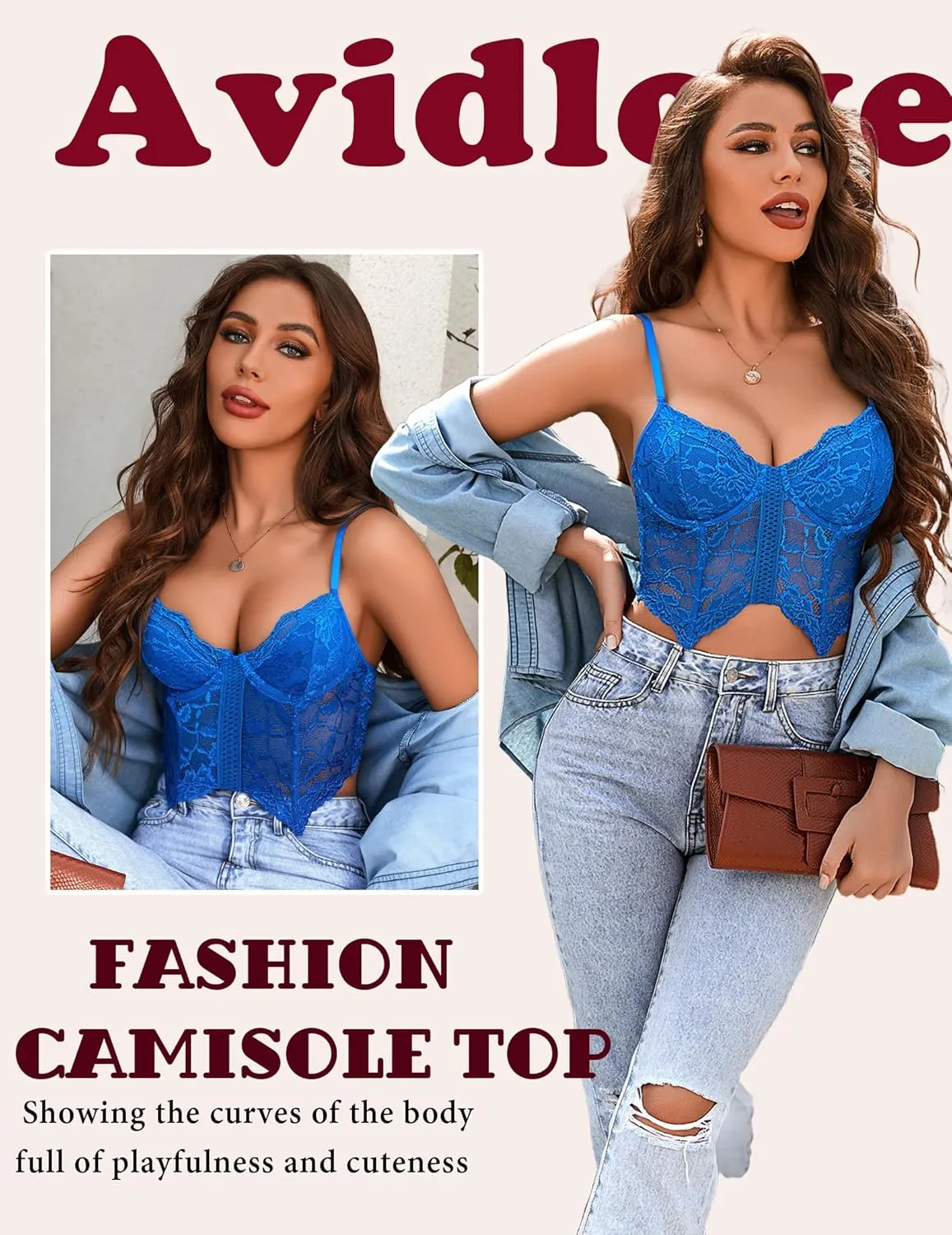 Avidlove Lace Bralettes for Women Y2k Camisole Lingerie Adjustable Strap Crop Top
