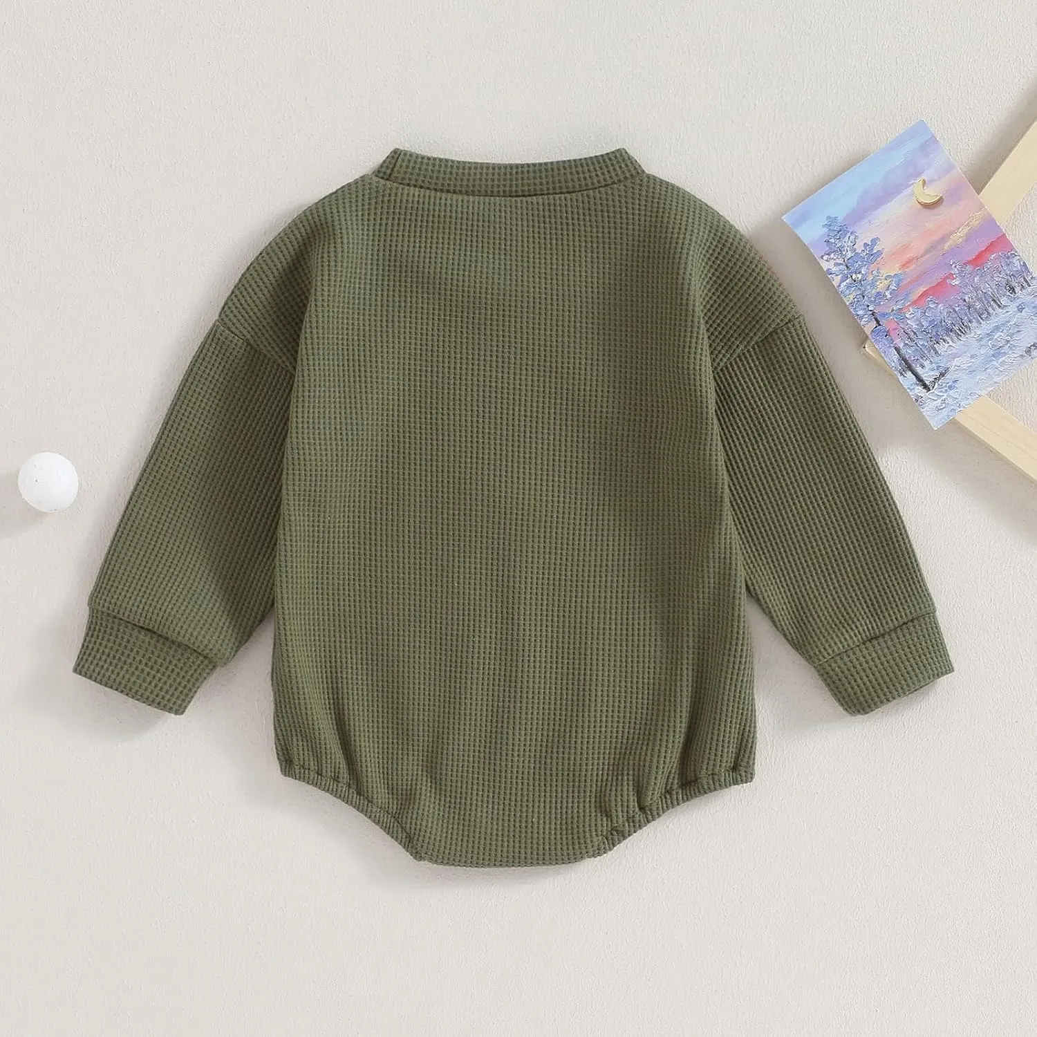 Baby Boy Girl Crewneck Sweatshirt Romper Waffle Knit Long Sleeve Bubble Romper Oversized Sweater Bodysuit Tops