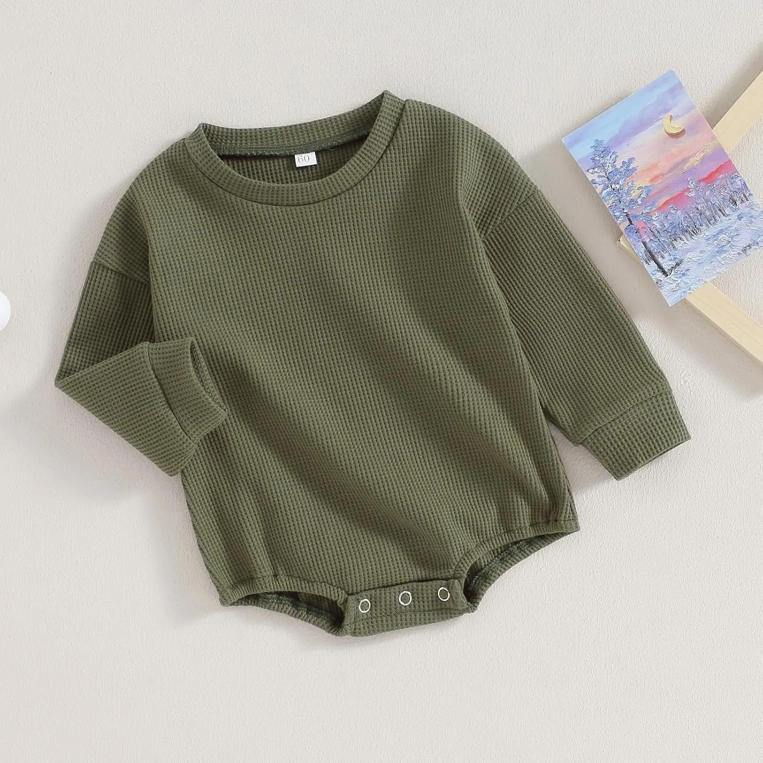 Baby Boy Girl Crewneck Sweatshirt Romper Waffle Knit Long Sleeve Bubble Romper Oversized Sweater Bodysuit Tops