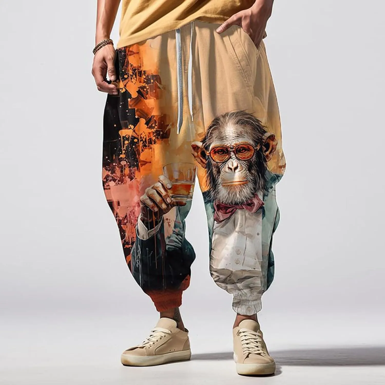 Baggy Elastic Waist Novelty Pant Feel Casual Sweatpants Mens Drawstring Aladdil Hippie Harem Pants Genie Pants Baggy