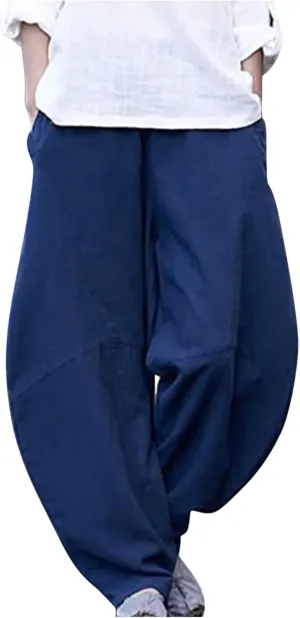 Baggy Pants for Women 2025 Summer Cotton Linen Wide Leg Pants Casual Loose Fit Elastic Waist Pull On Trousers