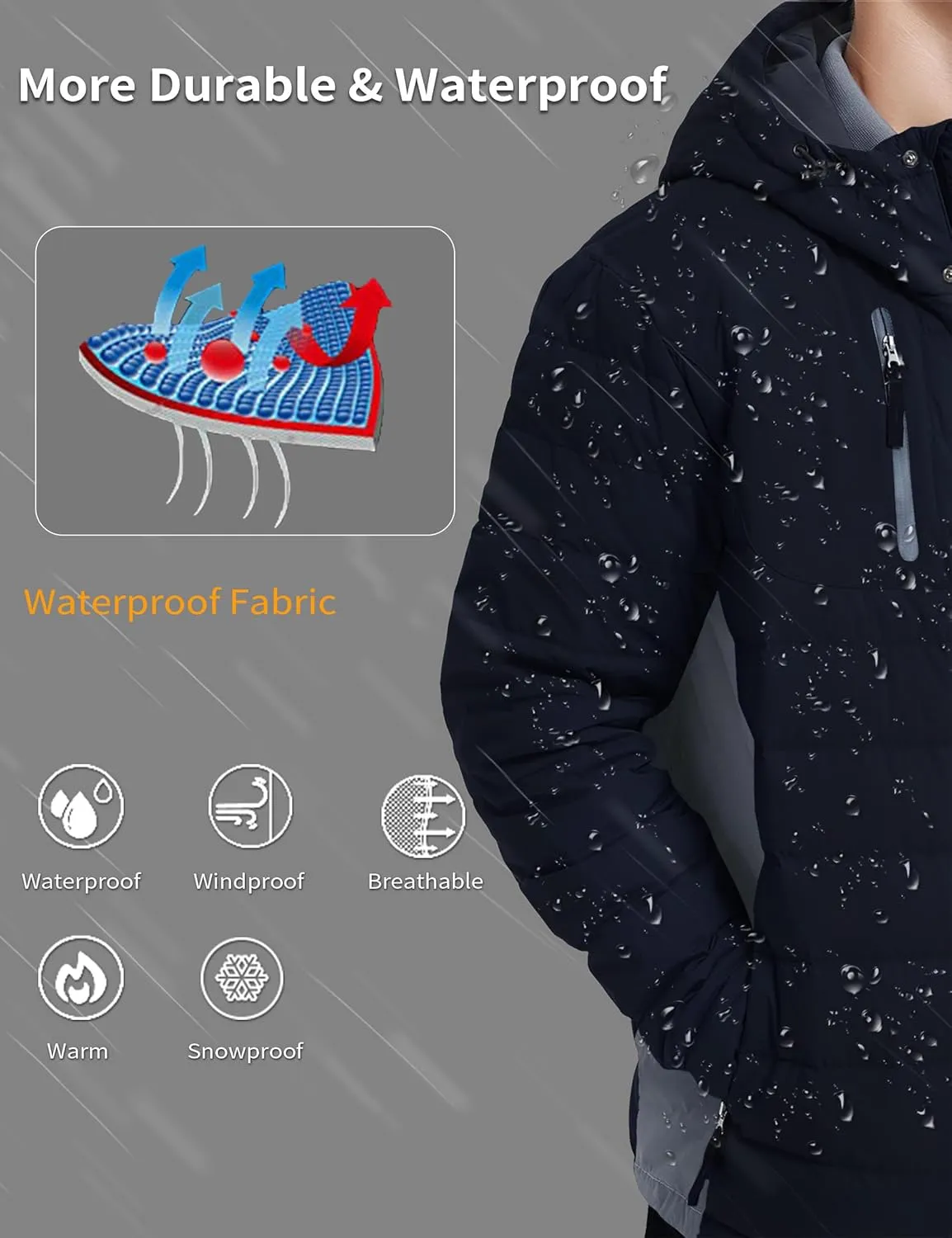 Bakery Men's Puffer Jacket Lightweight Water Resistant Hooded Down Jacket Insulated Winter Warm Coat