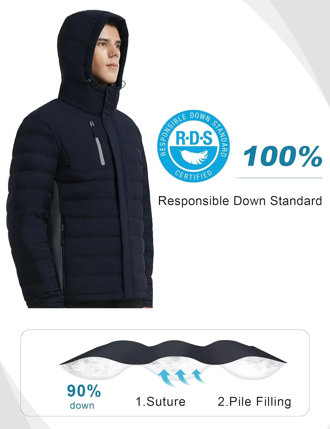 Bakery Men's Puffer Jacket Lightweight Water Resistant Hooded Down Jacket Insulated Winter Warm Coat