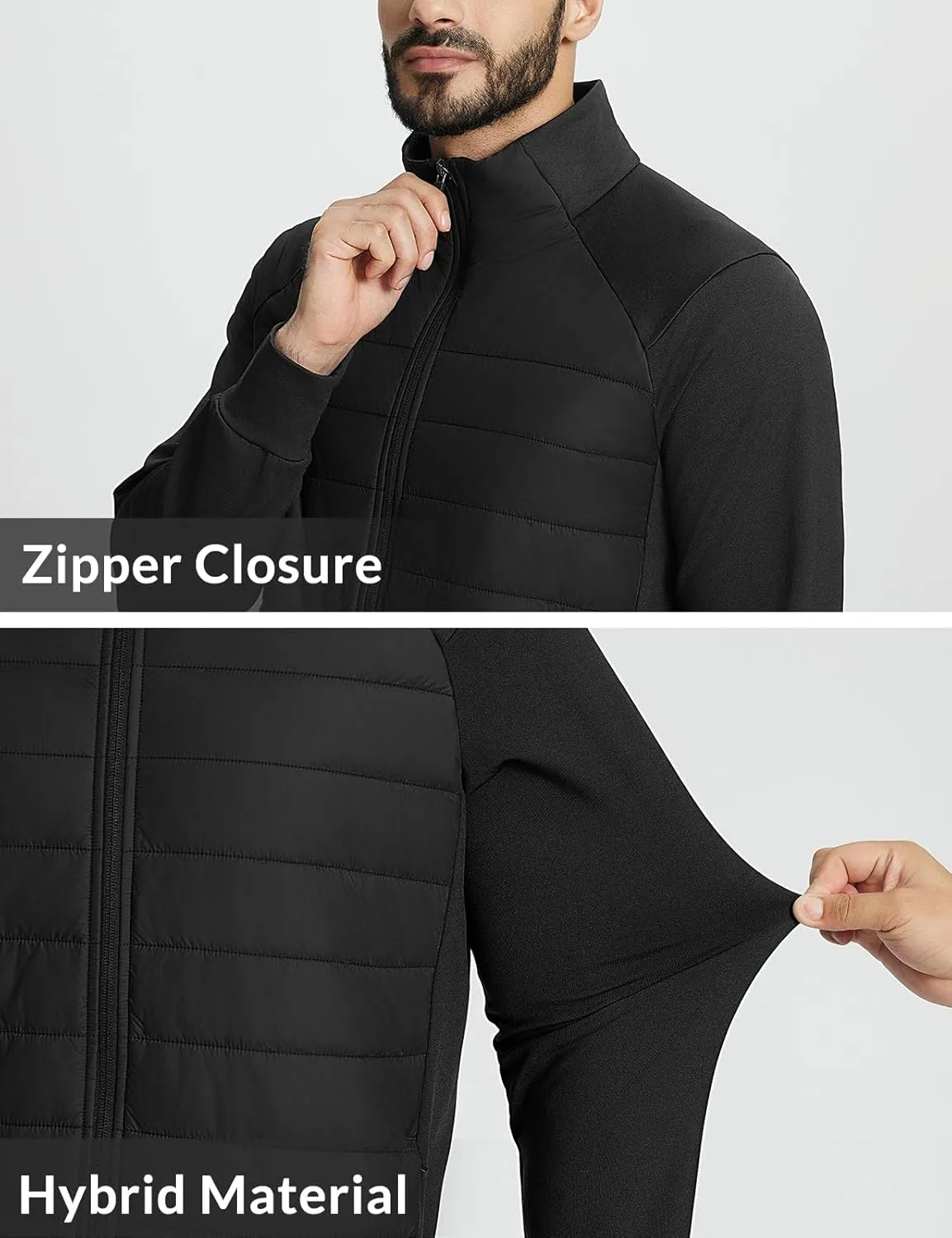 baleaf Men's Running Jacket Lightweight Thumble Hole Warm Up Puffer Jacket Hybrid Thermal Coat Insulated Hiking Golf