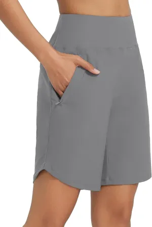baleaf Women's 9" Long Swim Board Shorts with Zipper Pockets High Waisted Tummy Control Beach Shorts with Liner