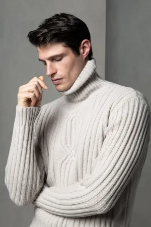 Beige jacquard patterned wool & cashmere turtleneck  Made in Italy