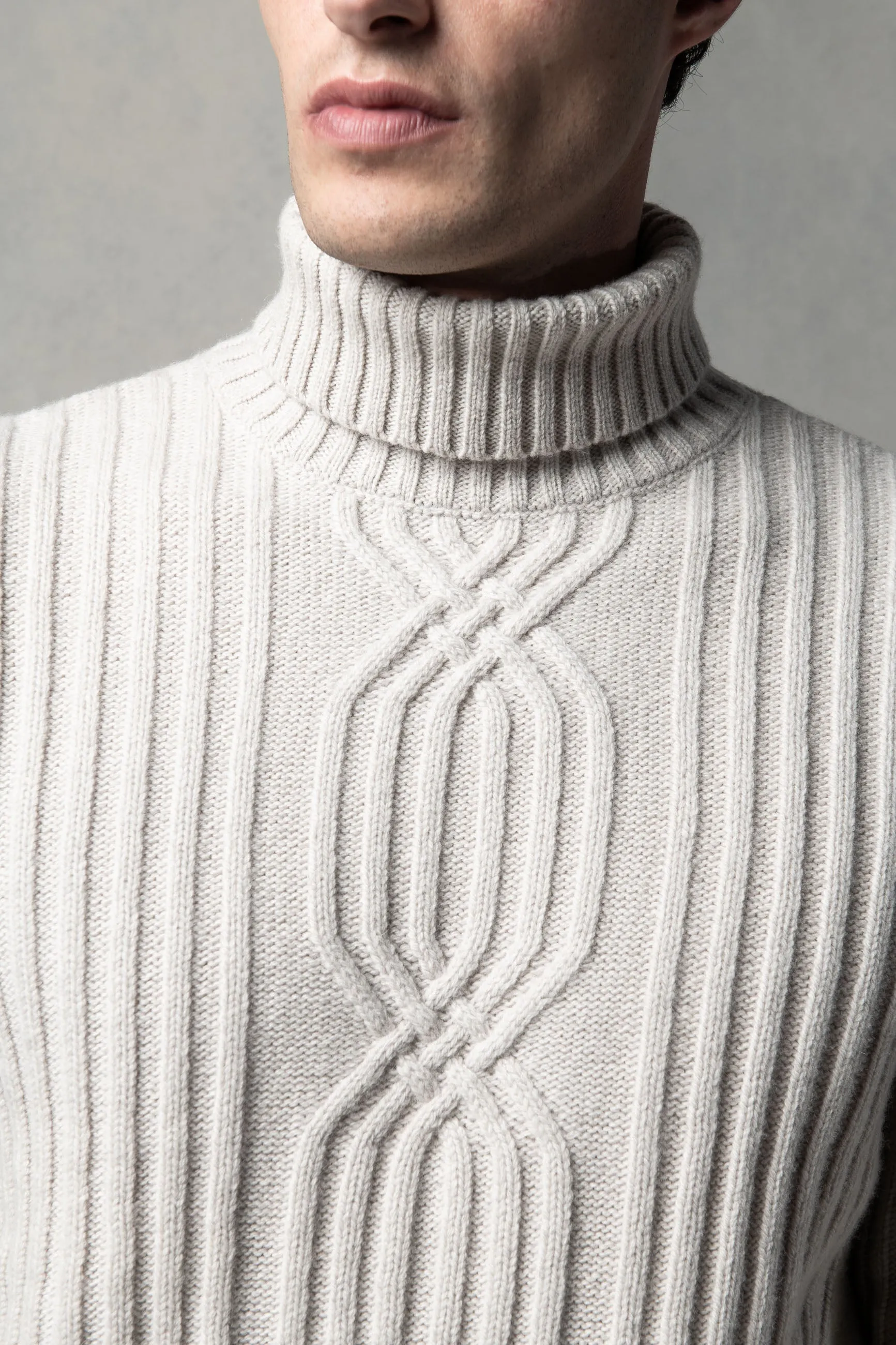 Beige jacquard patterned wool & cashmere turtleneck  Made in Italy