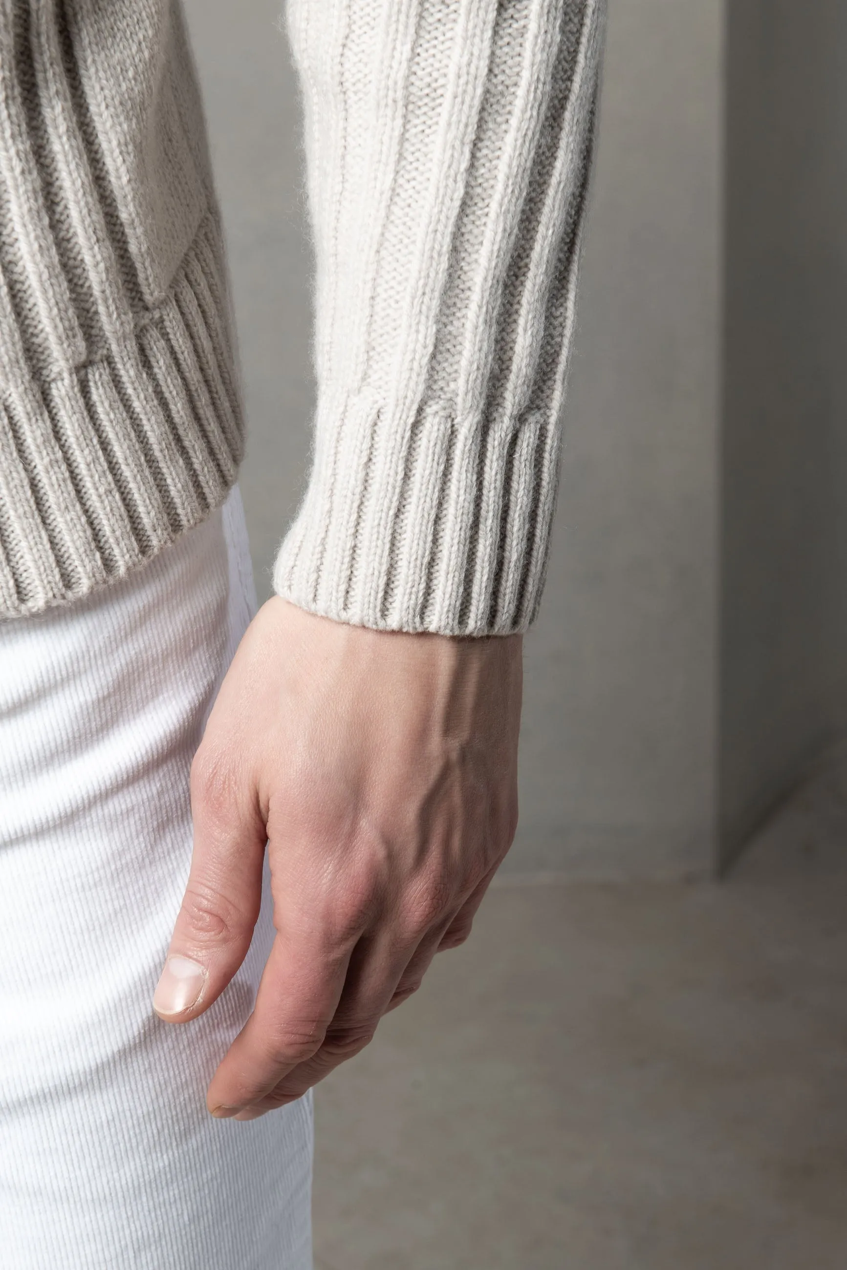 Beige jacquard patterned wool & cashmere turtleneck  Made in Italy