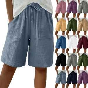 Bermuda Shorts for Women Knee Length Elastic Waist Drawstring Loose Wide Leg Shorts Summer Casual Beach Clothes 2025