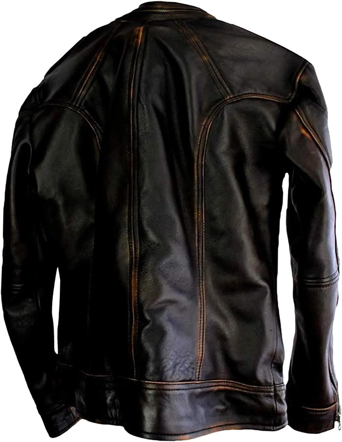 Black Motorcycle Real Leather Jacket - Genuine Lambskin Distressed Leather Biker Jacket Men